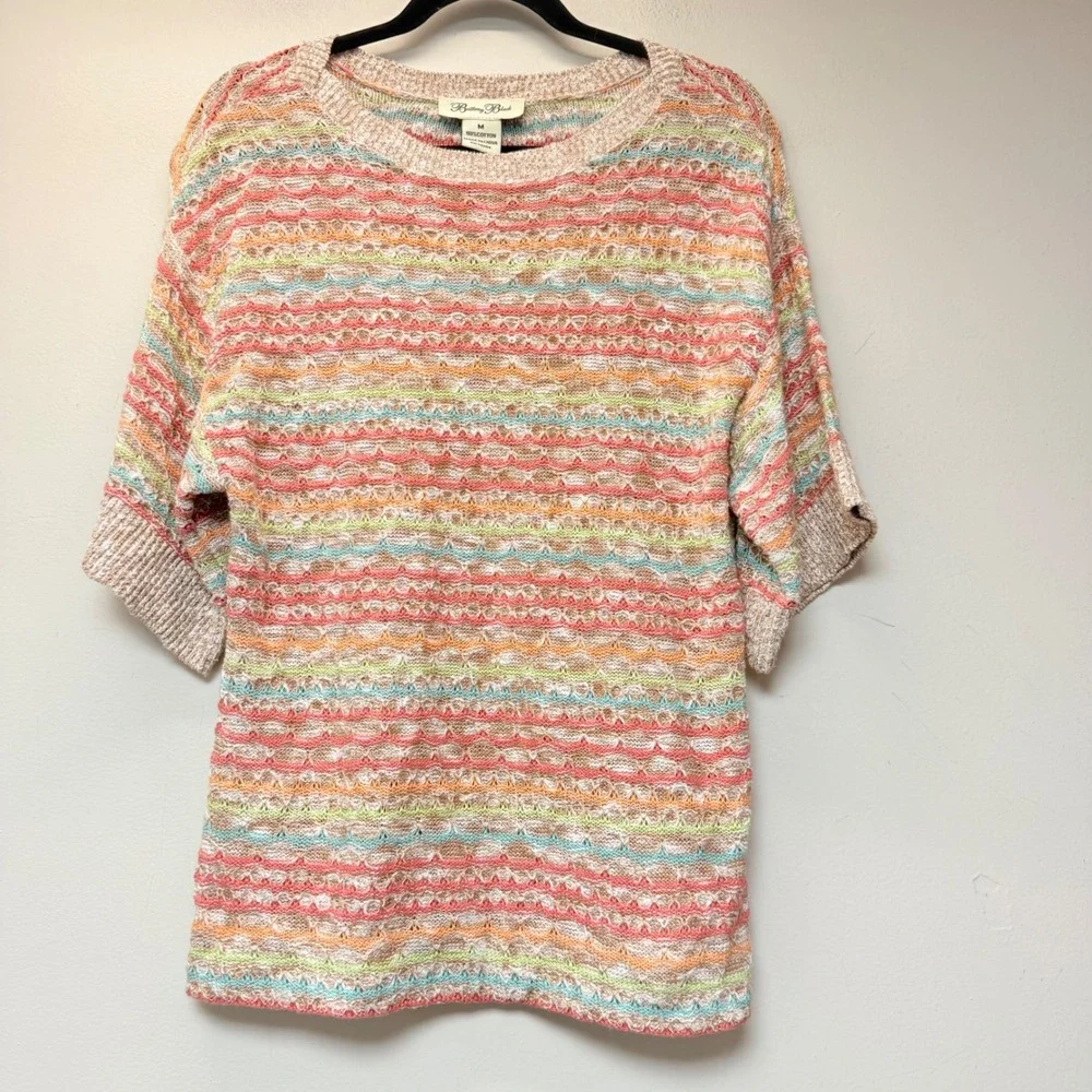 Brittany Black Striped Knit Sweater Womens Medium Multi Color Excellent Cotton